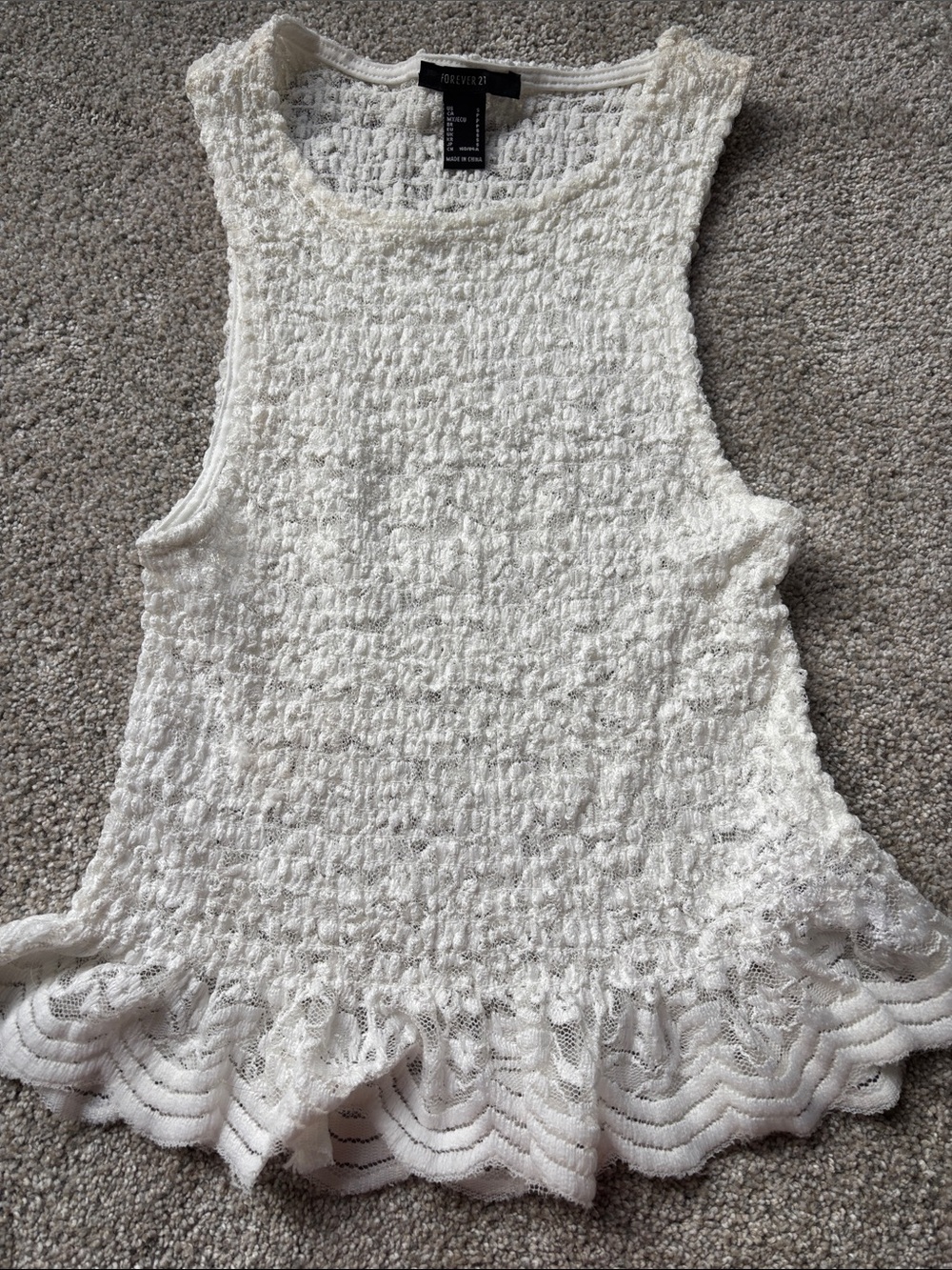 Forever 21 Cream Textured Lace Peplum Tank